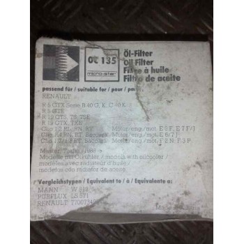 Recambio de filtro aceite para . no identificado referencia OEM IAM OC135 MARCA:MAHLE 