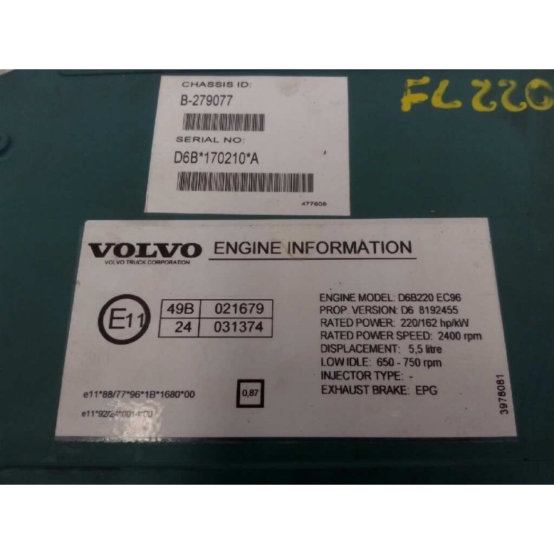 Recambio de centralita motor edc para volvo fl 614 - 180/220 fsa 132 / 154 kw e1/e2 corto referencia OEM IAM D6B220EC96 D6 81924 2