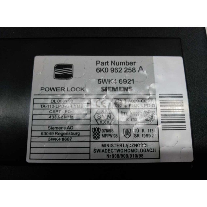 Recambio de centralita cierre para seat ibiza (6k1) free sky referencia OEM IAM 6K0962258A 5WK46921 2