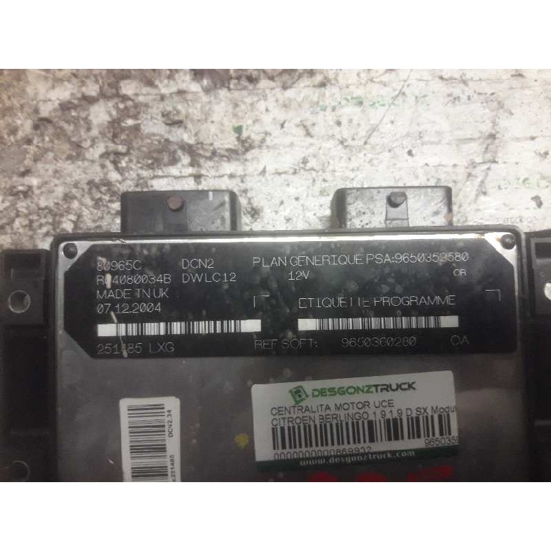 Recambio de centralita motor uce para citroën berlingo 1.9 1,9 d sx modutop familiar referencia OEM IAM 9650359580 9650360280 2