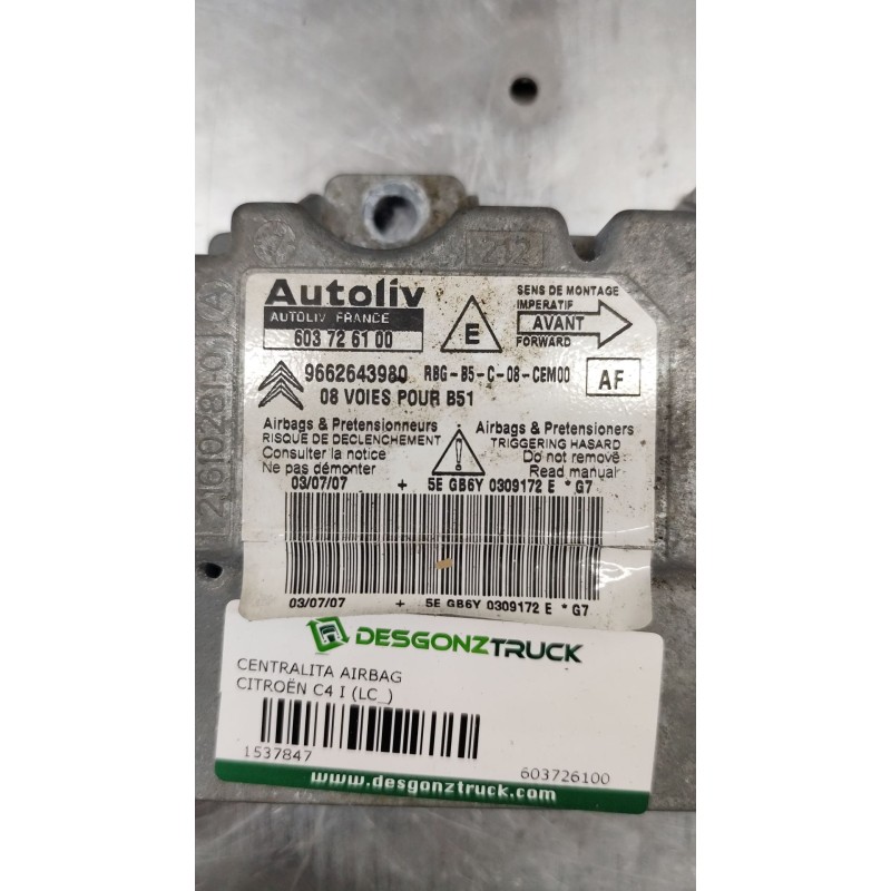 Recambio de centralita airbag para citroën c4 berlina lx referencia OEM IAM 603726100  