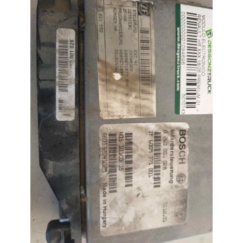 Recambio de modulo electronico para renault hr 420.18/26 premium 01  11.1 diesel referencia OEM IAM 5010143622 0260001028 CENTRA - Blanco 2