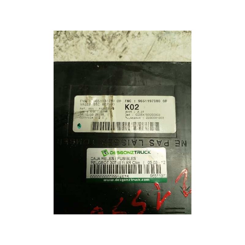 Recambio de caja reles / fusibles para peugeot 307 (s1) xr clim referencia OEM IAM 9651197780 9651197080 BSI 3