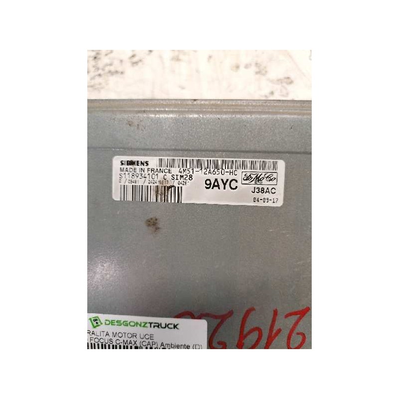 Recambio de centralita motor uce para ford focus c-max (cap) ambiente (d) referencia OEM IAM 4M5112A650HC S118934101C - Gris 2