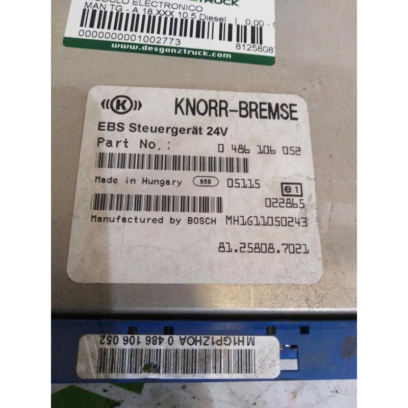Recambio de modulo electronico para man tg - a 18.430 10.5 diesel referencia OEM IAM 81258087021 0486106052 CENTRALITA EBS - Blanco 2
