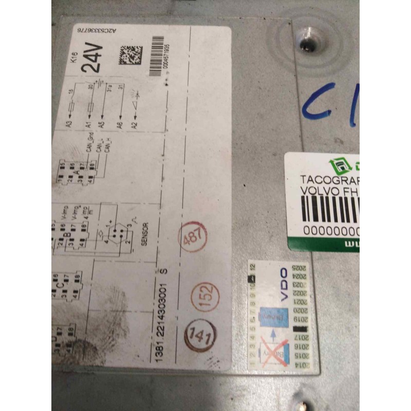 Recambio de tacografo para volvo fh 12 asta 2001 e2 / e3 fsa  4x2 e2/e3 largo globetrotter (lhh2, l2h2) referencia OEM IAM 13812 - Amarillo 2