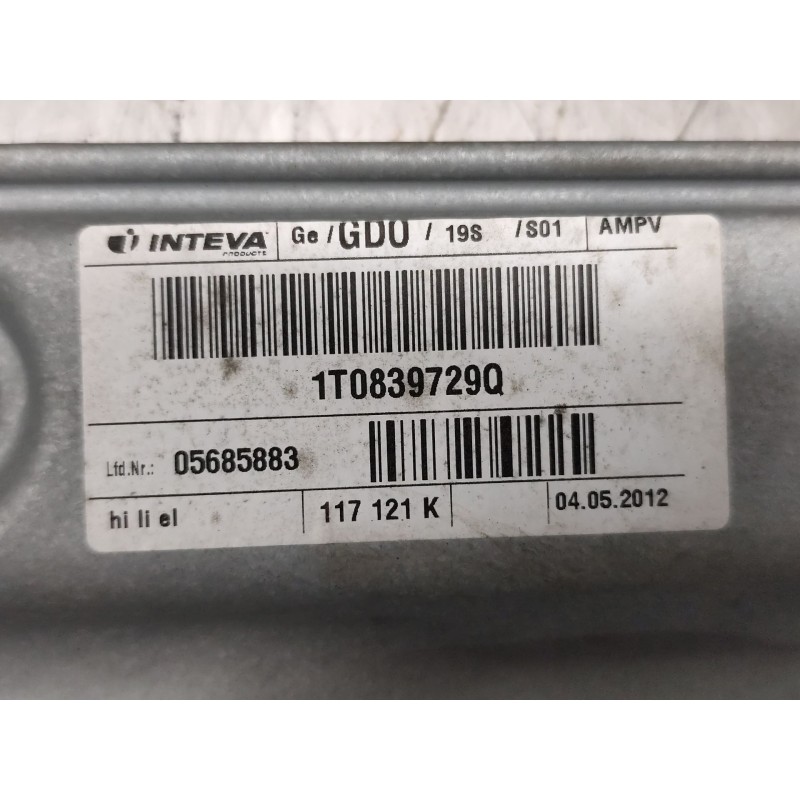 Recambio de elevalunas trasero izquierdo para volkswagen touran (1t3) 1.6 tdi referencia OEM IAM 1T1971693EG 3