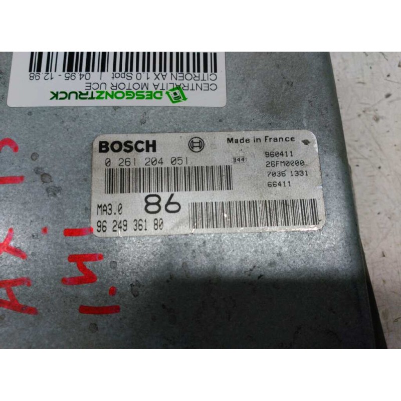 Recambio de centralita motor uce para citroën ax 1.0 spot referencia OEM IAM 0261204051 9624936180 2