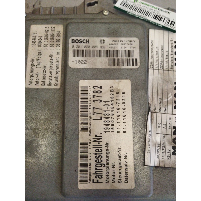 Recambio de modulo electronico para man l 2000 evolution 6.9 diesel referencia OEM IAM 0281020009 51116167215 51116160215 - Blanco 2
