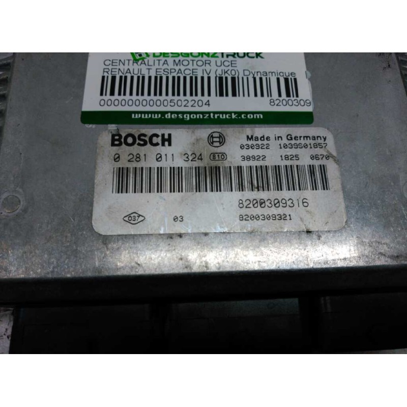 Recambio de centralita motor uce para renault espace iv (jk0) dynamique referencia OEM IAM 8200309316 0281011324 BOSCH 2