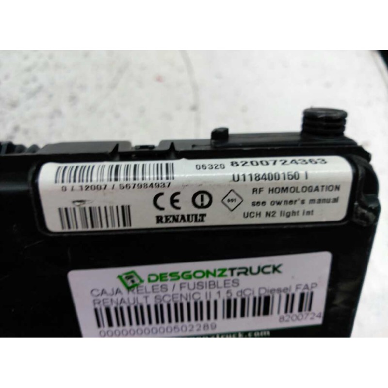 Recambio de caja reles / fusibles para renault scenic ii 1.5 dci diesel fap referencia OEM IAM 8200724363 U118400150L 3