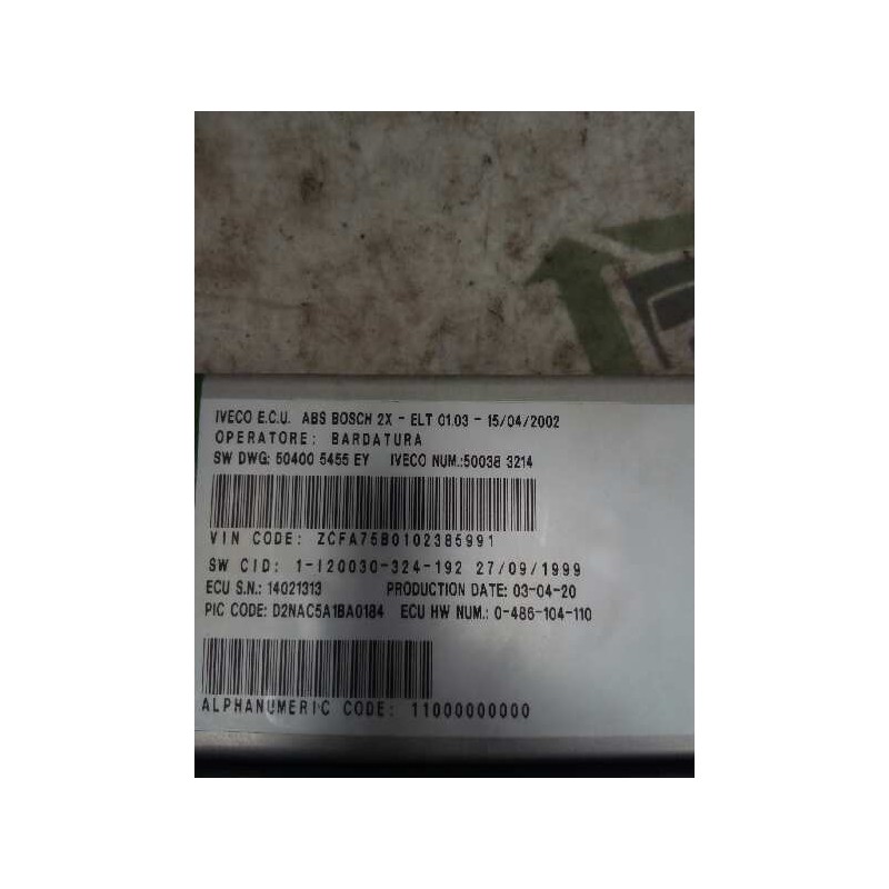 Recambio de modulo electronico para iveco eurocargo tector chasis  (modelo 75 e 15) larga distancia referencia OEM IAM 504005455 - Blanco 2